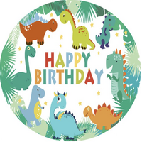 DINO BABY DINOSAURS FOREST JUNGLE STARS PARTY SUPPLIES ROUND BIRTHDAY PERSONALISED BANNER BACKDROP DECORATION