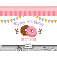 FIRST 1ST BIRTHDAY PINK WHITE DONUT PERSONALISED PARTY SUPPLIES BANNER BACKDROP DECORATION