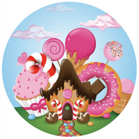 DONUT DOUGHNUTS CUPCAKES GINGERBREAD HOUSE ICE CREAM PARTY SUPPLIES ROUND BIRTHDAY PERSONALISED BANNER BACKDROP DECORATION