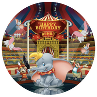 DUMBO CIRCUS ELEPHANT SHOWMAN PARTY SUPPLIES ROUND BIRTHDAY PERSONALISED BANNER BACKDROP DECORATION