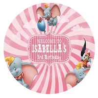 DUMBO CIRCUS BALLOONS PINK TIMOTHY ELEPHANT PARTY SUPPLIES ROUND BIRTHDAY PERSONALISED BANNER BACKDROP DECORATION