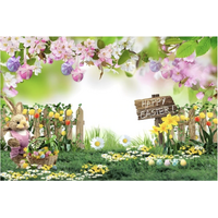 EASTE EGGS BUNNY RABBIT HUNT FLOWERS GARDEN PERSONALISED BIRTHDAY PARTY SUPPLIES BANNER BACKDROP DECORATION