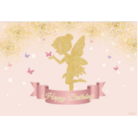 FAIRY GOLD PINK PERSONALISED BIRTHDAY PARTY SUPPLIES BANNER BACKDROP DECORATION