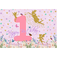 FAIRY GOLD PINK PERSONALISED BIRTHDAY PARTY SUPPLIES BANNER BACKDROP DECORATION