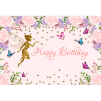 FAIRY FLOWERS PINK PERSONALISED BIRTHDAY PARTY SUPPLIES BANNER BACKDROP DECORATION
