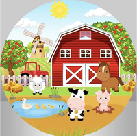 FARMHOUSE ANIMALS HORSE COW PIG DUCKS APPLE TREES PARTY SUPPLIES ROUND BIRTHDAY PERSONALISED BANNER BACKDROP DECORATION