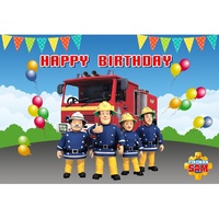 FIREMAN SAM FIRE TRUCK PERSONALISED BIRTHDAY PARTY SUPPLIES BANNER BACKDROP DECORATION