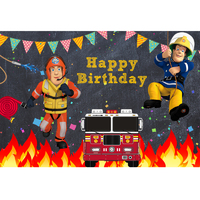 FIREMAN SAM FIRE TRUCK BLACK PERSONALISED BIRTHDAY PARTY BANNER BACKDROP