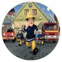 FIREMAN SAM FIREHOUSE FIRETRUCK HELICOPTER PARTY SUPPLIES ROUND BIRTHDAY PERSONALISED BANNER BACKDROP DECORATION