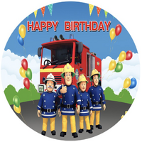 FIREMAN SAM BALLOONS FIRETRUCK PARTY SUPPLIES ROUND BIRTHDAY PERSONALISED BANNER BACKDROP DECORATION
