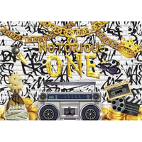 FIRST BIRTHDAY NOTORIOUS ONE GOLD CHAINS BOOMBOX PERSONALISED PARTY SUPPLIES BANNER BACKDROP DECORATION