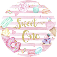 SWEET ONE FOOD SWEETS DONUTS ICE CREAM CUPCAKES PARTY SUPPLIES ROUND BIRTHDAY PERSONALISED BANNER BACKDROP DECORATION