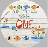 ONE FISH FISHING HOOK PARTY SUPPLIES ROUND FIRST BIRTHDAY PERSONALISED BANNER BACKDROP DECORATION
