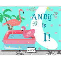 FLAMINGO MINT PERSONALISED BIRTHDAY PARTY BANNER BACKDROP BACKGROUND