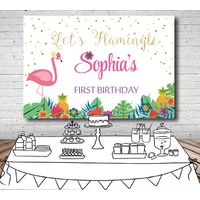 FLAMINGO FRUIT PERSONALISED BIRTHDAY PARTY SUPPLIES BANNER BACKDROP DECORATION