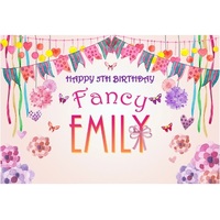 FLORAL FLOWERS & HEARTS GARLAND PERSONALISED BIRTHDAY PARTY SUPPLIES BANNER BACKDROP DECORATION
