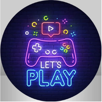 GAMING VIDEO GAMES PLAY CONTROLLER NEON BRICKS PARTY SUPPLIES ROUND BIRTHDAY PERSONALISED BANNER BACKDROP DECORATION