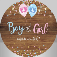 BABY SHOWER GENDER REVEAL BOY GIRL PINK BLUE PARTY SUPPLIES ROUND BIRTHDAY PERSONALISED BANNER BACKDROP DECORATION