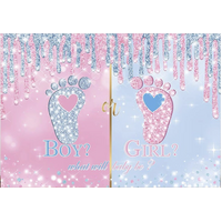 BABY SHOWER GENDER REVEAL BOY GIRL FOOTPRINTS PERSONALISED BIRTHDAY PARTY SUPPLIES BANNER BACKDROP DECORATION