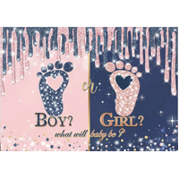 BABY SHOWER GENDER REVEAL GLITTER FOOTPRINT PERSONALISED BIRTHDAY PARTY SUPPLIES BANNER BACKDROP DECORATION