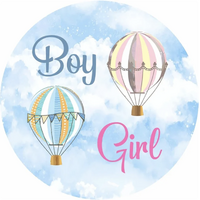 GENDER REVEAL BABY SHOWER BOY GIRL AIR BALLOONS CLOUDS PARTY SUPPLIES ROUND BIRTHDAY PERSONALISED BANNER BACKDROP DECORATION