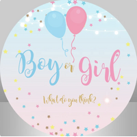 GENDER REVEAL BABY SHOWER GLITTER STARS BOY GIRL PARTY SUPPLIES ROUND BIRTHDAY PERSONALISED BANNER BACKDROP DECORATION