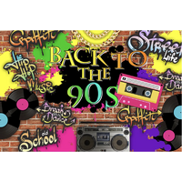 90'S THEME GRAFFITI TAPE DECK VINYL RADIO PERSONALISED BIRTHDAY PARTY SUPPLIES BANNER BACKDROP DECORATION