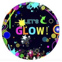 GRAFFITI GLOW PAINT SPLATTER NEON YELLOW TEAL PINK BLUE PARTY SUPPLIES ROUND BIRTHDAY PERSONALISED BANNER BACKDROP DECORATION