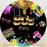 GRAFFITI 80'S THEME RADIO RUBIX CUBE DISCO PARTY SUPPLIES ROUND BIRTHDAY PERSONALISED BANNER BACKDROP DECORATION