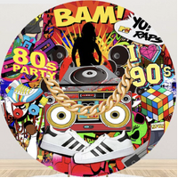 GRAFFITI 90'S THEME ROLLERBLADES DJ RAP PARTY SUPPLIES ROUND BIRTHDAY PERSONALISED BANNER BACKDROP DECORATION
