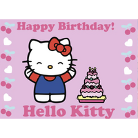 HELLO KITTY CHERRIES HEARTS CAKE BOW ANIME PERSONALISED BIRTHDAY PARTY SUPPLIES BANNER BACKDROP DECORATION