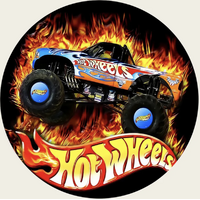 HOT WHEELS MONSTER TRUCK CAR RACING PARTY SUPPLIES ROUND BIRTHDAY PERSONALISED BANNER BACKDROP DECORATION