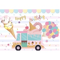 ICE CREAM & BALLOONS PERSONALISED BIRTHDAY PARTY SUPPLIES BANNER BACKDROP DECORATION