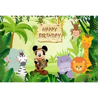MICKEY MOUSE JUNGLE SAFARI PERSONALISED BIRTHDAY PARTY SUPPLIES BANNER BACKDROP DECORATION