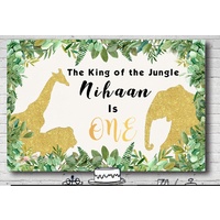 JUNGLE SAFARI ANIMAL KING ONE PERSONALISED BIRTHDAY PARTY SUPPLIES BANNER BACKDROP DECORATION
