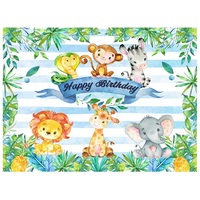 JUNGLE SAFARI BABY ANIMALS FIRST PERSONALISED BIRTHDAY PARTY BANNER BACKDROP