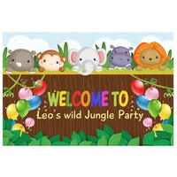JUNGLE SAFARI BABY ANIMALS LIONS ELEPHANT PERSONALISED BIRTHDAY PARTY SUPPLIES BANNER BACKDROP DECORATION