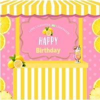 LEMONADE STAND PINK STRIPE PERSONALISED BIRTHDAY PARTY SUPPLIES BANNER BACKDROP DECORATION