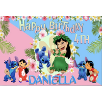 LILO STITCH FLOWERS HULA PERSONALISED BIRTHDAY PARTY SUPPLIES BANNER BACKDROP DECORATION