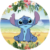 LILO STITCH HAWAIIAN BEACH OCEANSIDE FLOWERS PARTY SUPPLIES ROUND BIRTHDAY PERSONALISED BANNER BACKDROP DECORATION