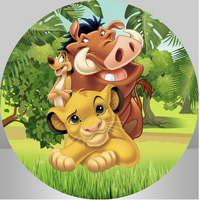 LION KING SIMBA TIMON PUMBAA JUNGLE PARTY SUPPLIES ROUND BIRTHDAY PERSONALISED BANNER BACKDROP DECORATION