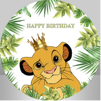 THE LION KING SIMBA PRINCE CROWN JUNGLE PARTY SUPPLIES ROUND BIRTHDAY PERSONALISED BANNER BACKDROP DECORATION