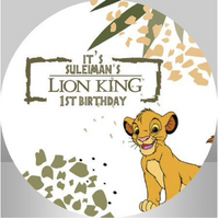 LION KING SIMBA LEAVES FOLAGE LEOPARD PRINT PARTY SUPPLIES ROUND BIRTHDAY PERSONALISED BANNER BACKDROP DECORATION