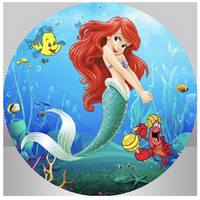 THE LITTLE MERMAID UNDER THE SEA PARTY SUPPLIES ROUND BIRTHDAY PERSONALISED BANNER BACKDROP DECORATION