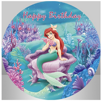 THE LITTLE MERMAID PRINCESS ARIEL PARTY SUPPLIES ROUND BIRTHDAY PERSONALISED BANNER BACKDROP DECORATION