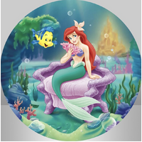LITTLE MERMAID FLOUNDER UNDER THE SEA CORAL FLOWER PARTY SUPPLIES ROUND BIRTHDAY PERSONALISED BANNER BACKDROP DECORATION