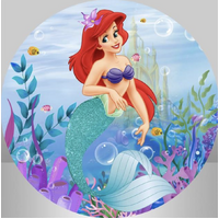 DISNEY LITTLE MERMAID ARIEL UNDER THE SEA CASTLE CORAL PARTY SUPPLIES ROUND BIRTHDAY PERSONALISED BANNER BACKDROP DECORATION
