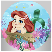 THE LITTLE MERMAID CHIBI BABY ARIEL PARTY SUPPLIES ROUND BIRTHDAY PERSONALISED BANNER BACKDROP DECORATION