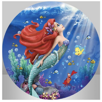 THE LITTLE MERMAID AIREL IN SUN RAYS PARTY SUPPLIES ROUND BIRTHDAY PERSONALISED BANNER BACKDROP DECORATION
