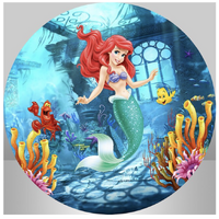 THE LITTLE MERMAID ARIEL UNDER THE SEA PARTY SUPPLIES ROUND BIRTHDAY PERSONALISED BANNER BACKDROP DECORATION